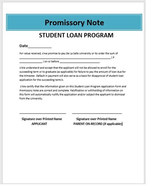 Promissory Note Template for Student Loans