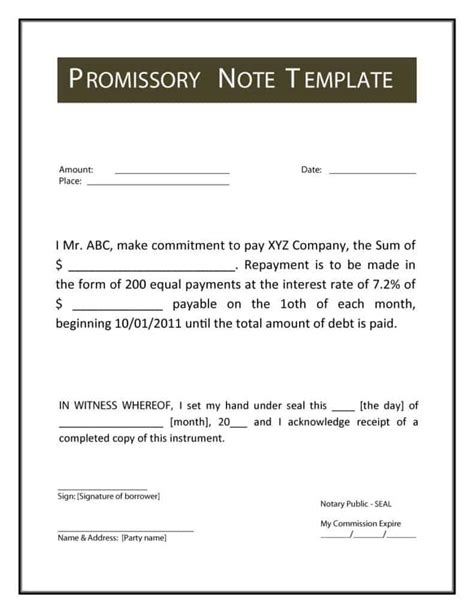 Promissory Note Template in Microsoft Word