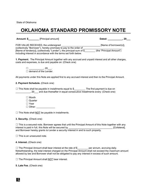 Oklahoma promissory note template sample