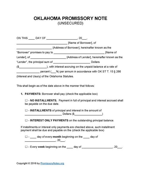 Oklahoma promissory note template editable