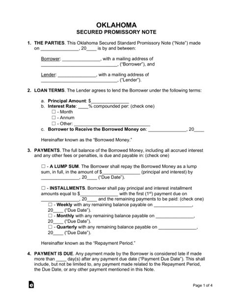 Oklahoma promissory note template pdf