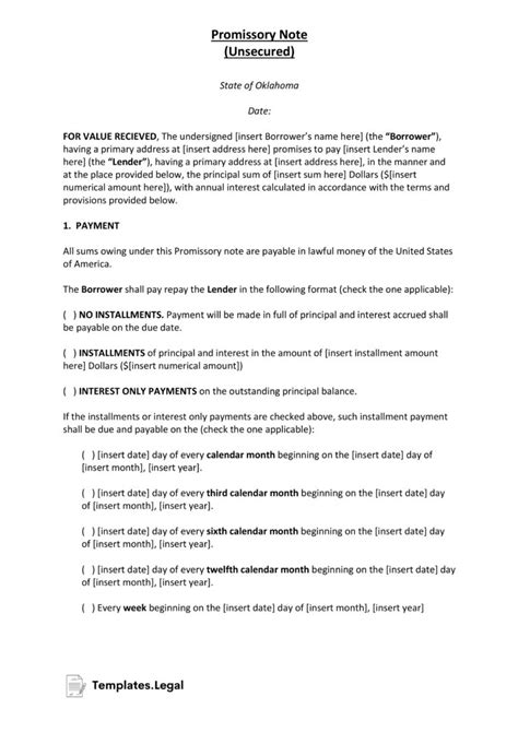 Oklahoma promissory note template word document