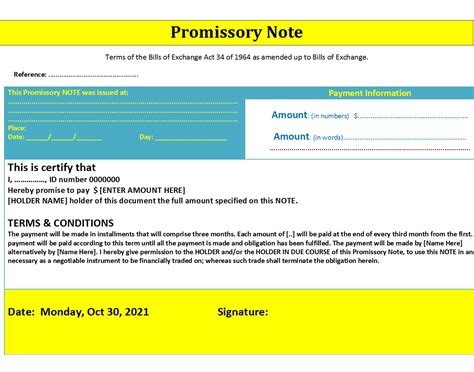 Promissory Note Template in Word