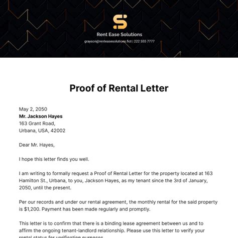 Proof of Rent Document