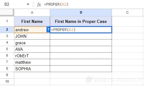 PROPER Function in Google Sheets