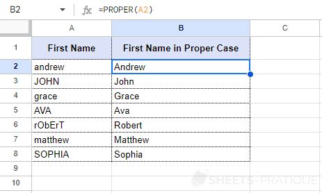 PROPER Function in Google Sheets