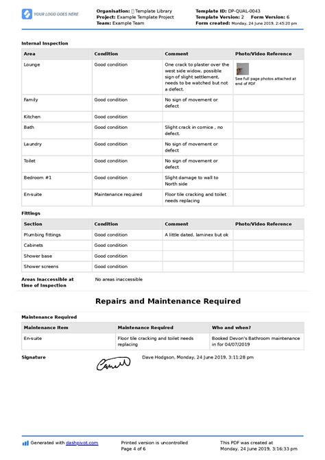 Property Inspection Report Template Word