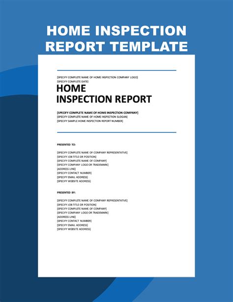 Property Inspection Report Template Sections