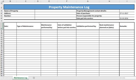 Property Maintenance Log Template