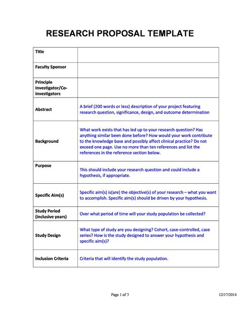 Proposal Template Tables