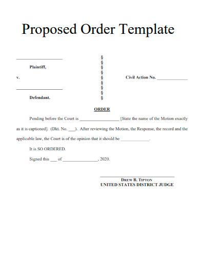 Proposed Order Template Sample