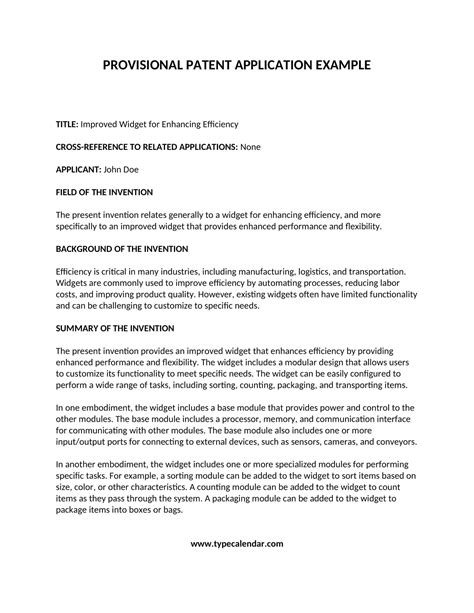 Provisional patent specification template