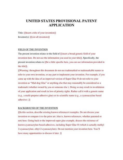 Provisional Patent Template Guidelines