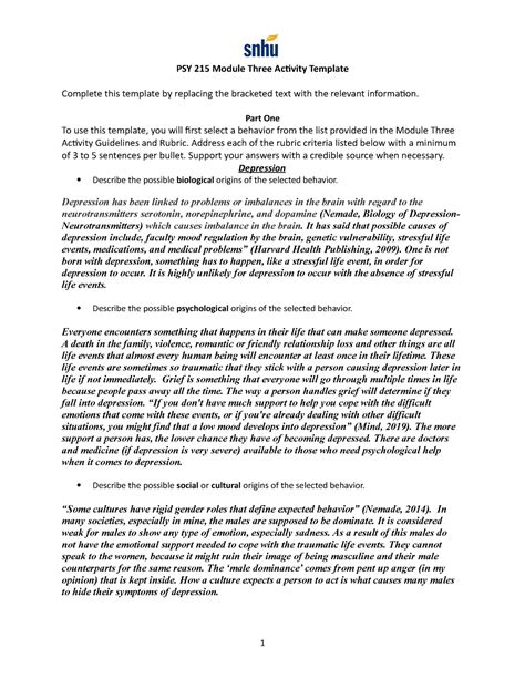 Understanding Psy 215 Module Three Activity Template