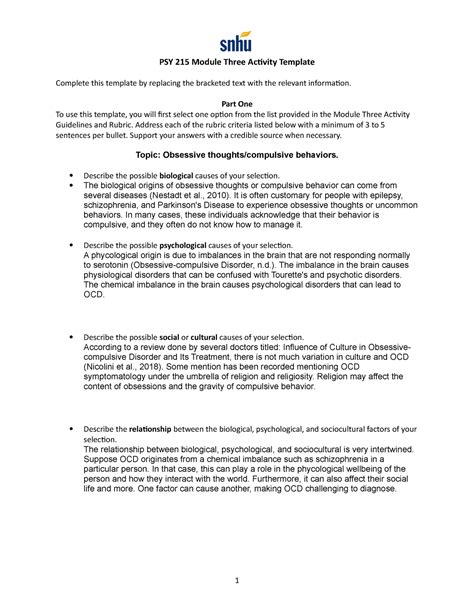 Practicing with Psy 215 Module Three Activity Template