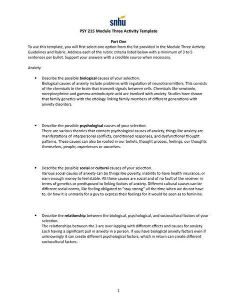 Sample Questions for Psy 215 Module Three Activity Template