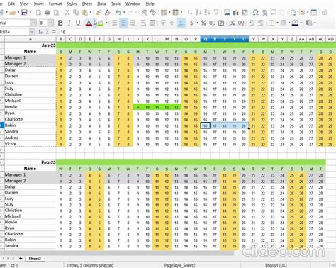 PTO calendar in Excel