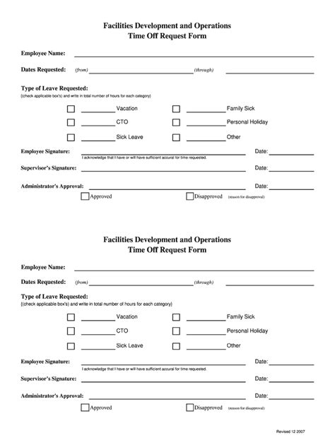 PTO request form template Excel