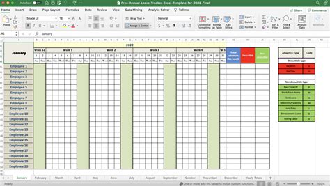 pto tracking excel template