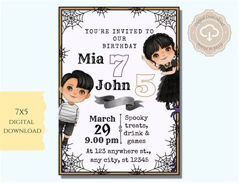 Pugsley and Wednesday Addams Invitation