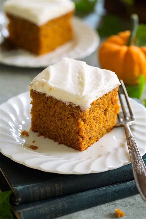 A pumpkin cake with cream cheese frosting