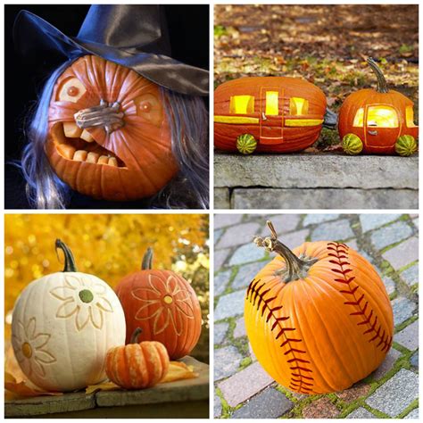 A display of pumpkin decorations