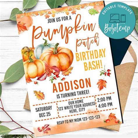 Pumpkin patch birthday invitation template