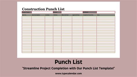 Punch List Template Example