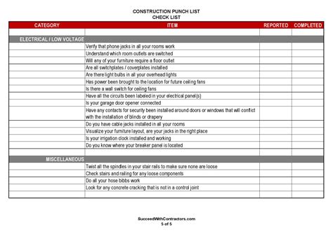 Punch List Template for Residential Renovation