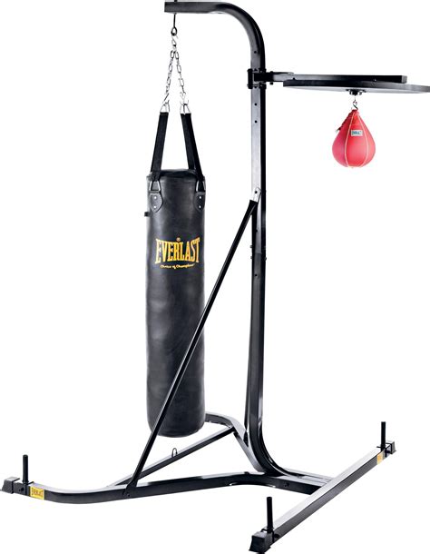 A punching bag stand in a home gym