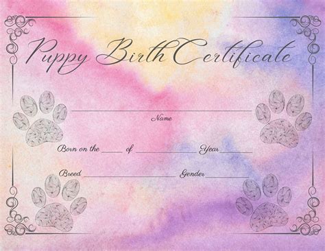 Puppy Birth Certificate with Paw Print