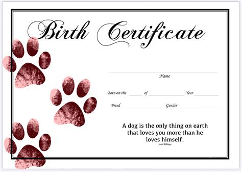 Puppy Birth Certificate Samples