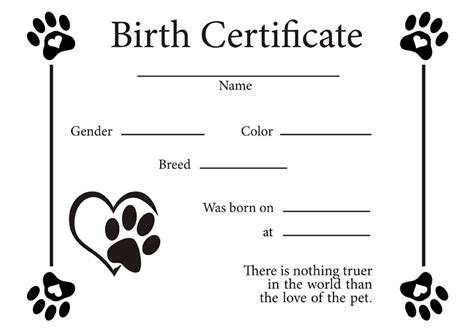 Puppy Birth Certificate Template with Paw Print