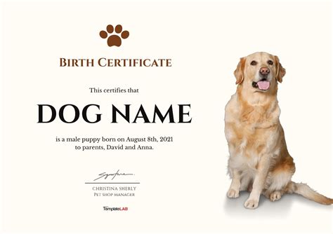 Puppy Birth Certificate Templates Word