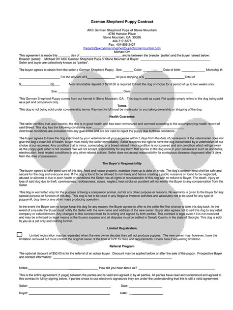 Puppy Contract Template Image 1