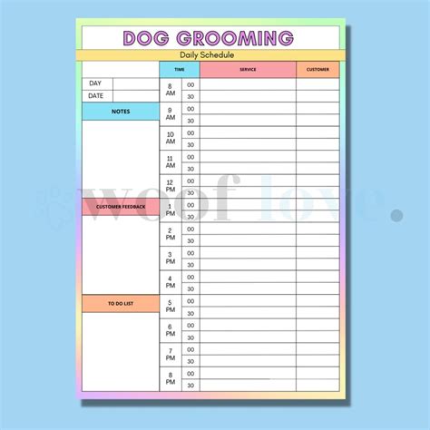 Puppy Grooming Schedule Template