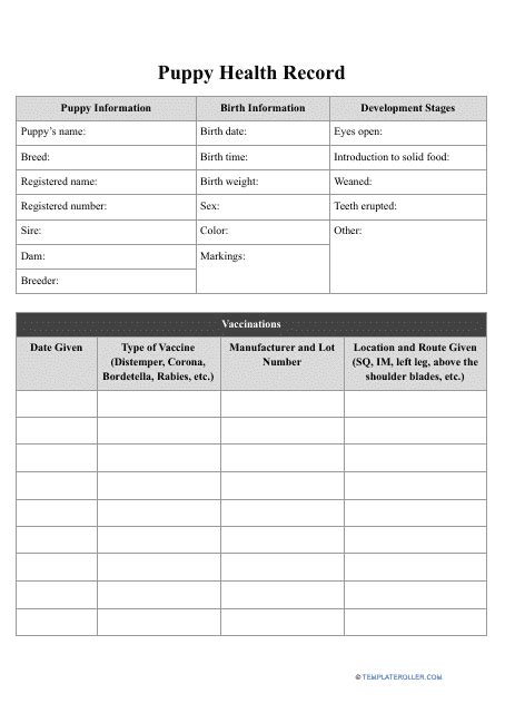 Puppy Health Record Template