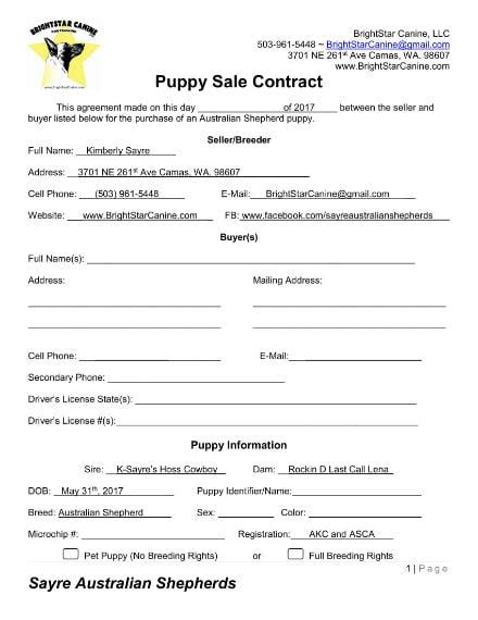 Puppy Sale Contract Template