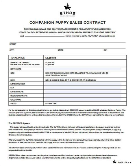 Puppy Sale Contract Template 7