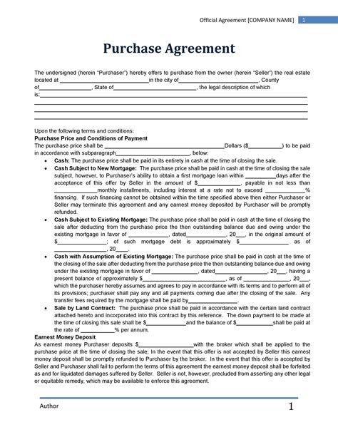 Purchase Agreement Example