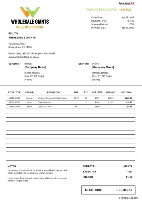 Purchase Order Template Ideas