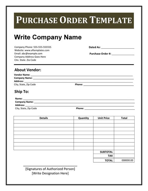 A purchase order template structure