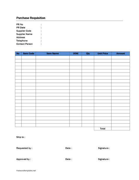 Purchase Requisition Form Template Word Template