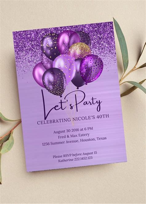 Purple Birthday Invitations