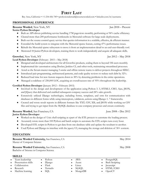 Python Developer Resume Keywords