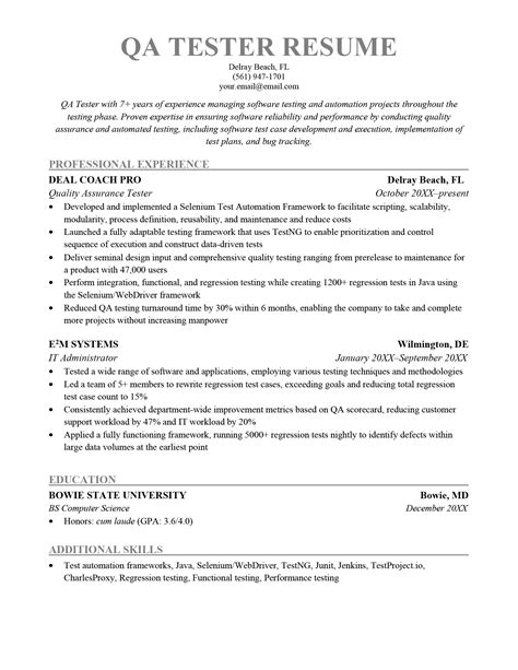 QA Tester Resume Template 1