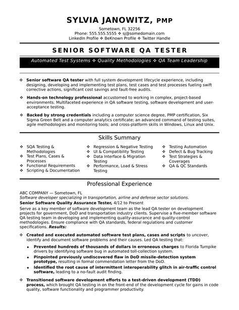 QA Tester Resume Template 5