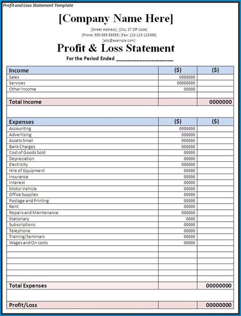 QBO Profit and Loss Report Template