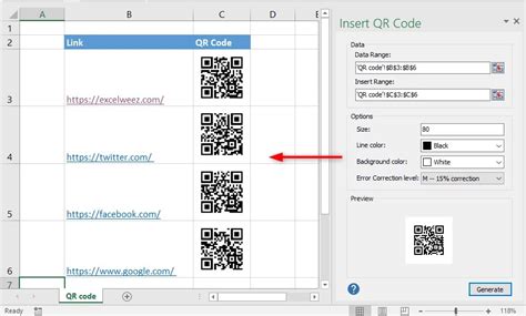 QR code generator for Excel