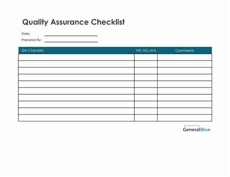 Quality Assurance Template in Excel